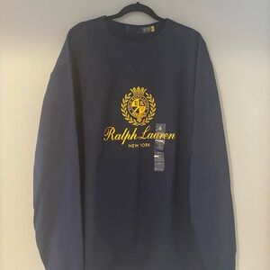 Ralph Lauren Navy Sweatshirt with Gold Crest and Script